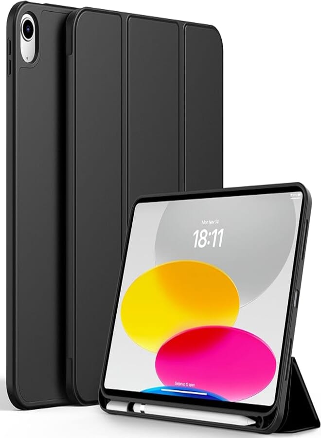 CACOE Case for iPad 10th Generation with Pencil Holder 2022 10.9, Soft TPU Back 10th Gen Cover with Pen Holder iPad Protective Smart Stand Case for iPad 10 Generation - Black